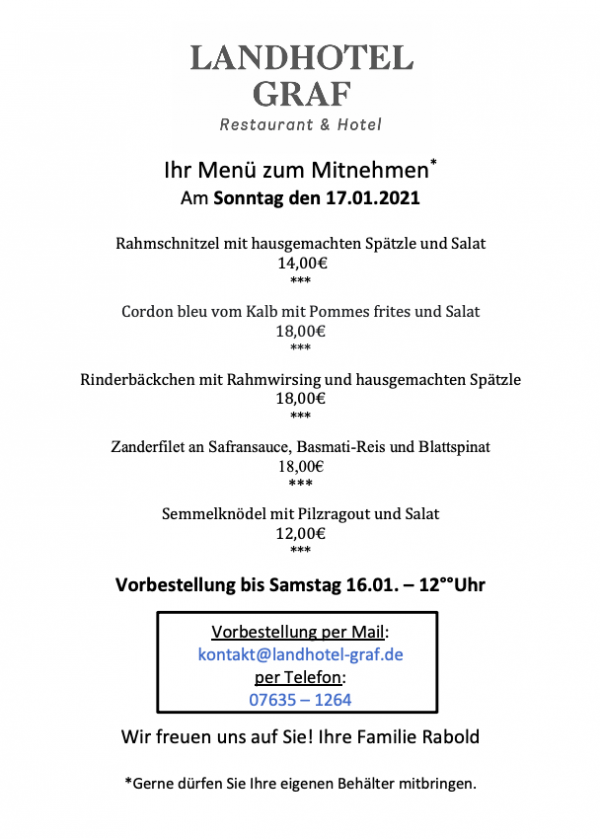 Speisekarte KW3 Landhotel Graf